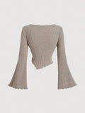  | SHEIN MOD Women's Apricot V-Neck Bell Sleeve T-Shirt | Shirt | Shein | OneHub