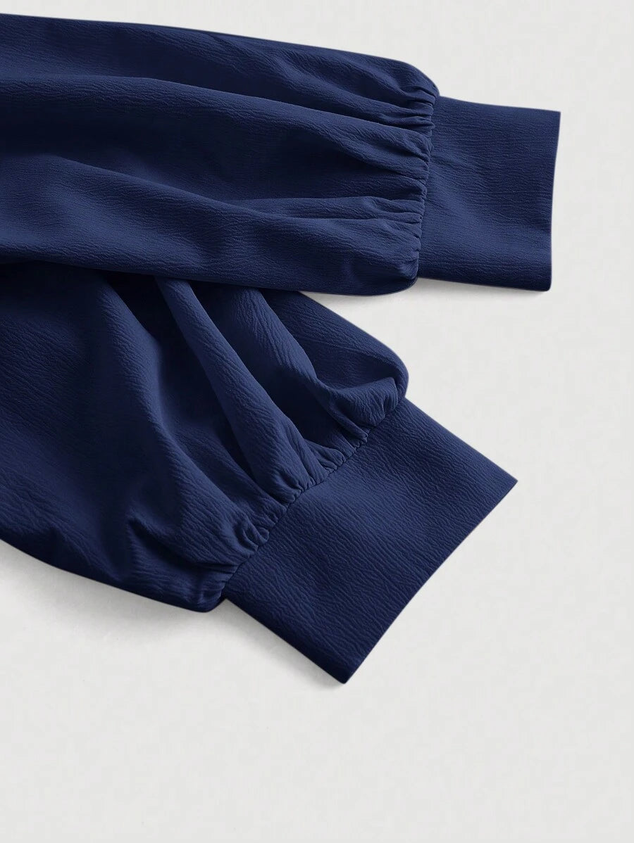  | SHEIN MOD Women's Elegant Solid Color Lantern Sleeve Pleated Slit Hem Blouse | Blouse | Shein | OneHub