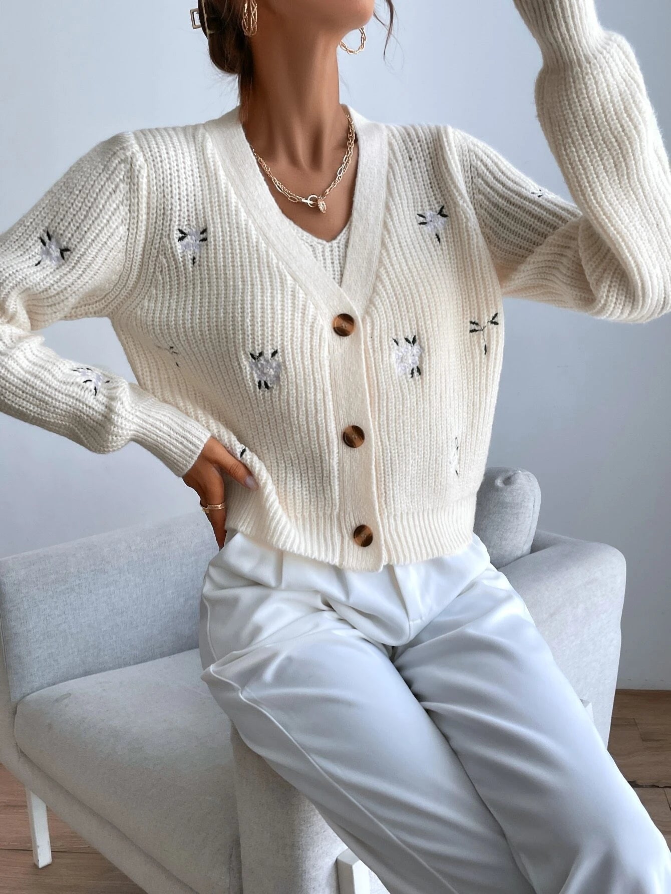  | SHEIN MOOSTA Floral Embroidery Cardigan & Knit Top | Sweater | Shein | OneHub