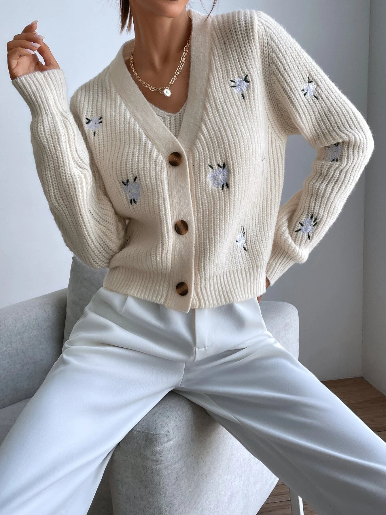  | SHEIN MOOSTA Floral Embroidery Cardigan & Knit Top | Sweater | Shein | OneHub