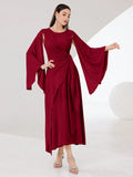  | SHEIN Modely Burgundy Red Cloak Sleeve Knot Side Wrap Hem Dress | Dress | Shein | OneHub