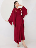  | SHEIN Modely Burgundy Red Cloak Sleeve Knot Side Wrap Hem Dress | Dress | Shein | OneHub