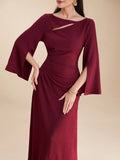 SHEIN Modely Burgundy Red Ladies' Solid Color Simple Arabian Daily Modest Long Sleeve Dress Long Evening Dresses
