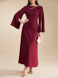 | SHEIN Modely Burgundy Red Ladies' Solid Color Simple Arabian Daily Modest Long Sleeve Dress Long Evening Dresses | Dress | Shein | OneHub