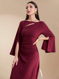  | SHEIN Modely Burgundy Red Ladies' Solid Color Simple Arabian Daily Modest Long Sleeve Dress Long Evening Dresses | Dress | Shein | OneHub