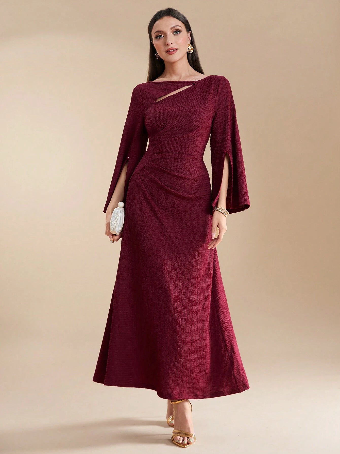 SHEIN Modely Burgundy Red Ladies' Solid Color Simple Arabian Daily Mod | Dress | OneHub SHEIN Modely Burgundy Red Ladies' Solid Color Simple Arabian Daily Mod | Dress | OneHub