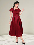 SHEIN Modely Burgundy Red Twist Front Fold Pleated Dress Maxi Women Outfit Long Evening Dresses