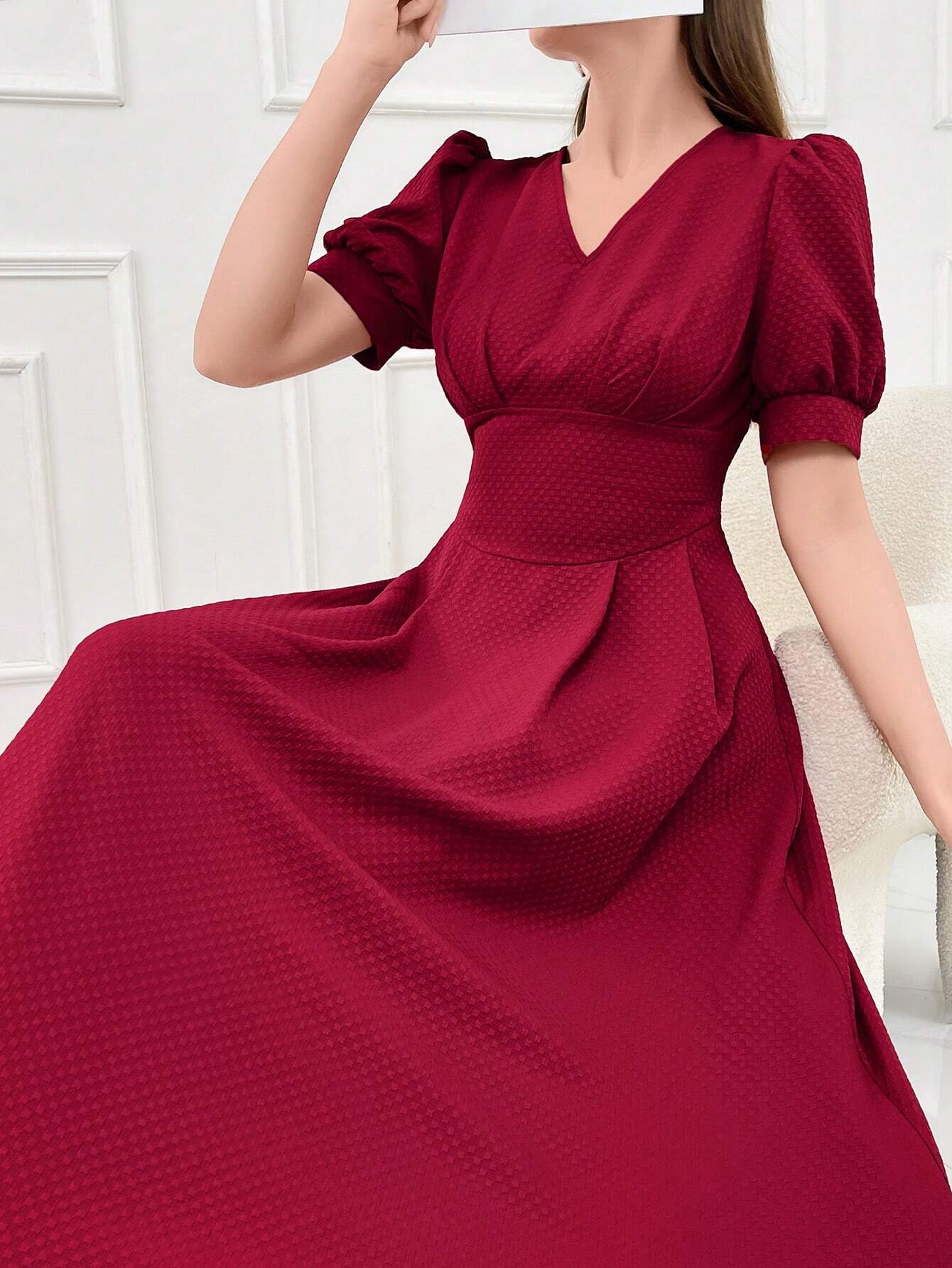SHEIN Modely Burgundy Red Women's Plain And Simple Daily Short Sleeve | Dress | OneHub SHEIN Modely Burgundy Red Women's Plain And Simple Daily Short Sleeve | Dress | OneHub