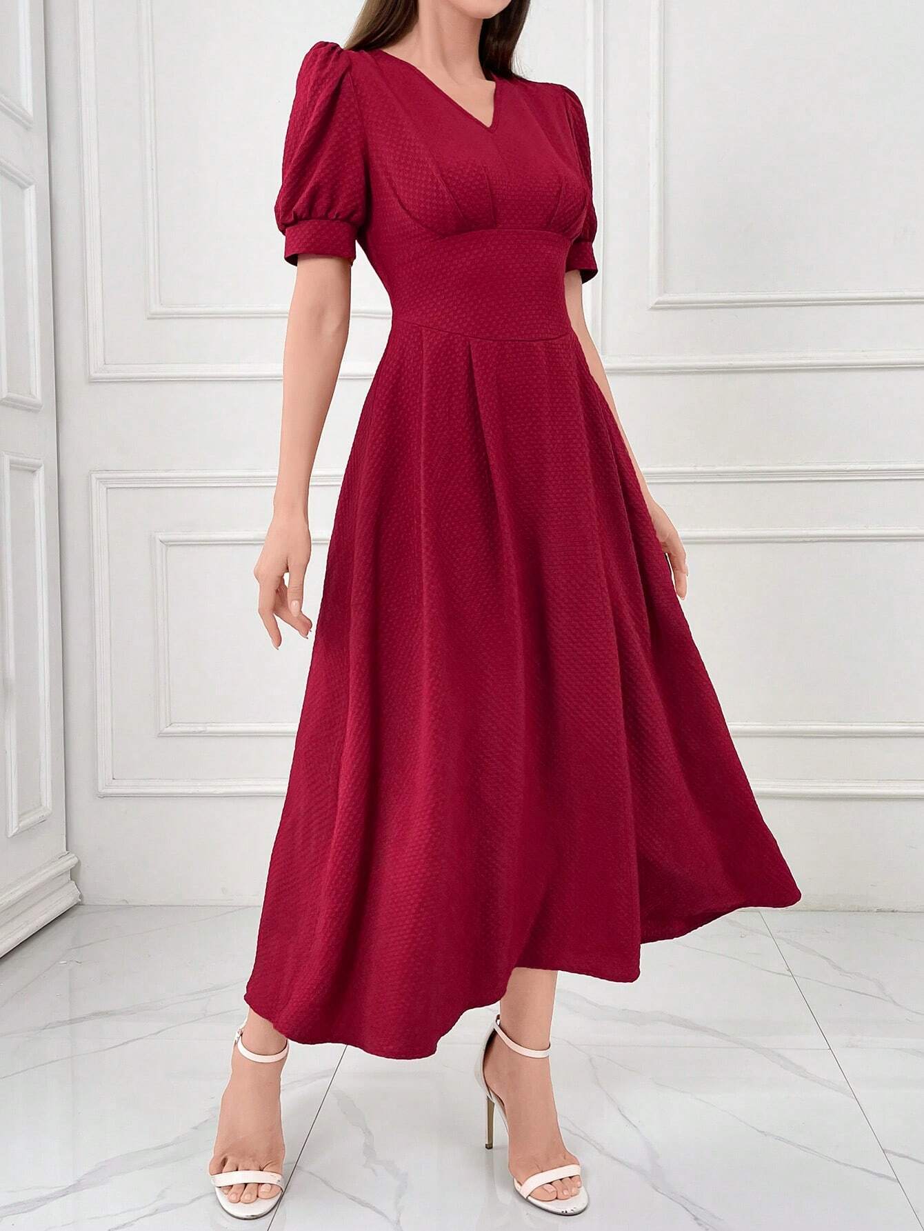  | SHEIN Modely Burgundy Red Women's Plain And Simple Daily Short Sleeve Dress | Dress | Shein | OneHub