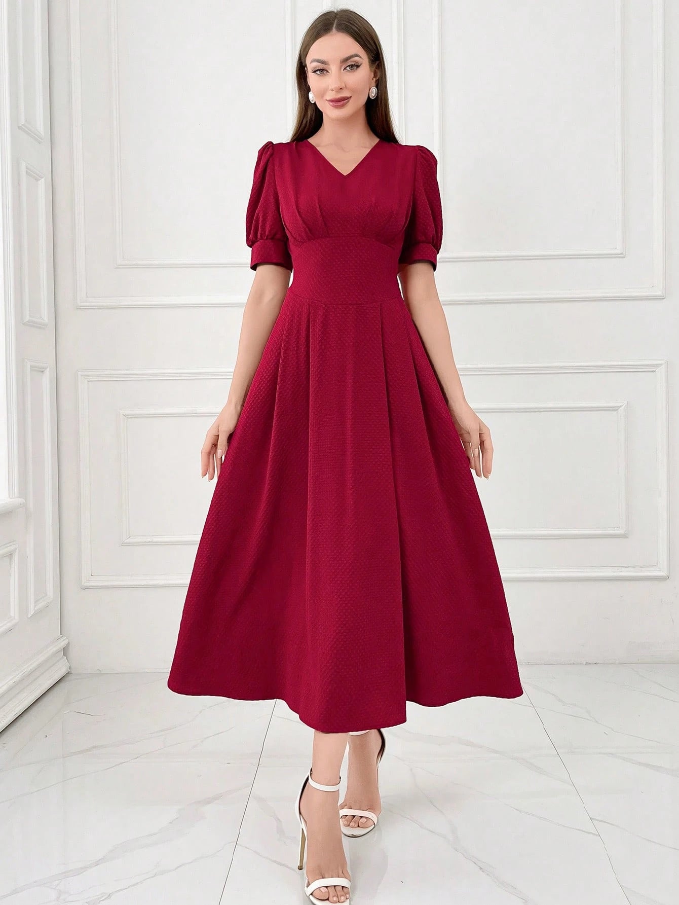 SHEIN Modely Burgundy Red Women's Plain And Simple Daily Short Sleeve | Dress | OneHub SHEIN Modely Burgundy Red Women's Plain And Simple Daily Short Sleeve | Dress | OneHub