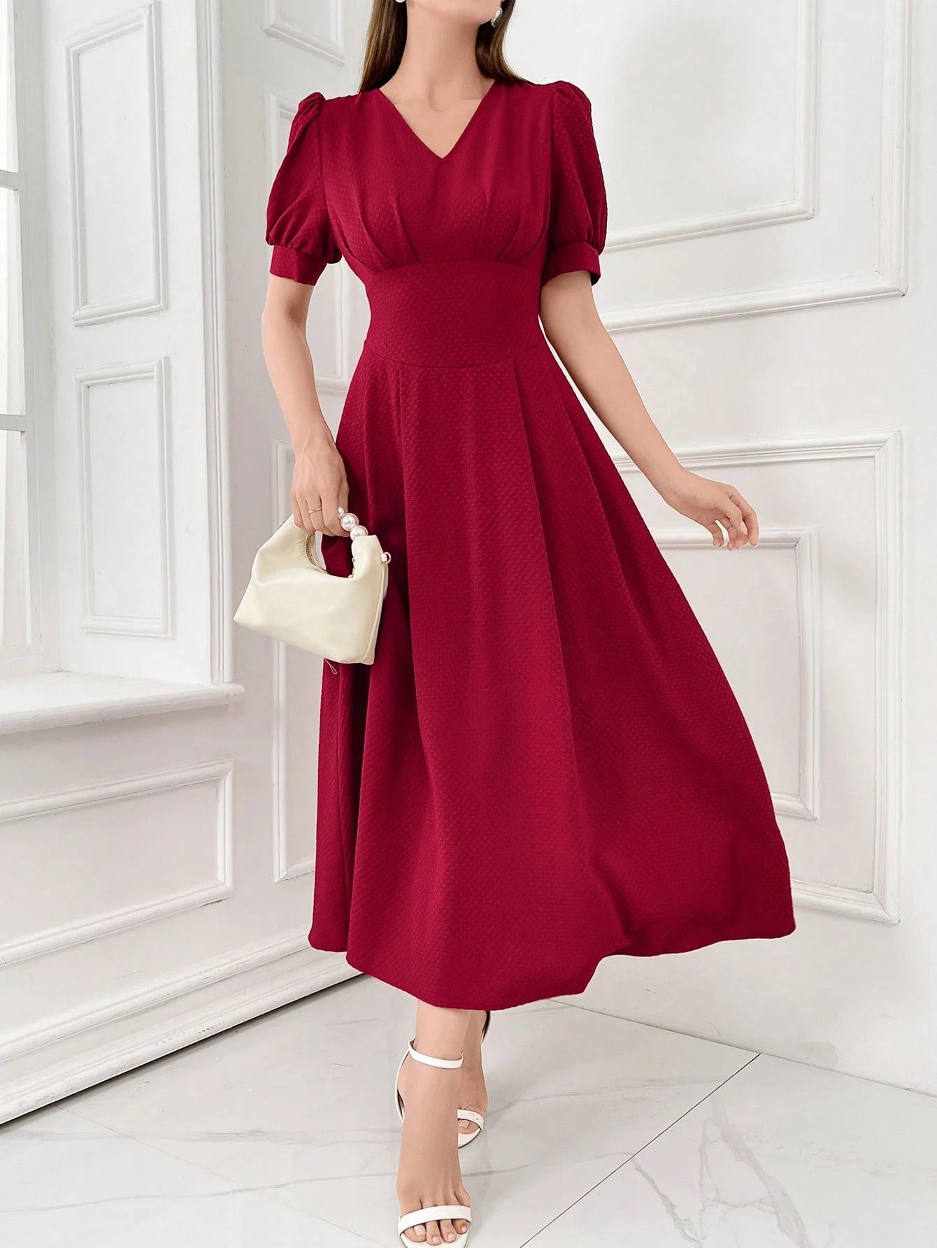  | SHEIN Modely Burgundy Red Women's Plain And Simple Daily Short Sleeve Dress | Dress | Shein | OneHub