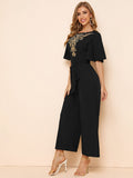  | SHEIN Modely Embroidery Detail Belted Palazzo Jumpsuit | Jumpsuit | Shein | OneHub
