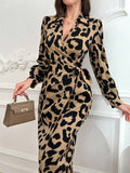 SHEIN Modely Fashionable Leopard Print Wraparound Dress With Tie For Spring And Summer