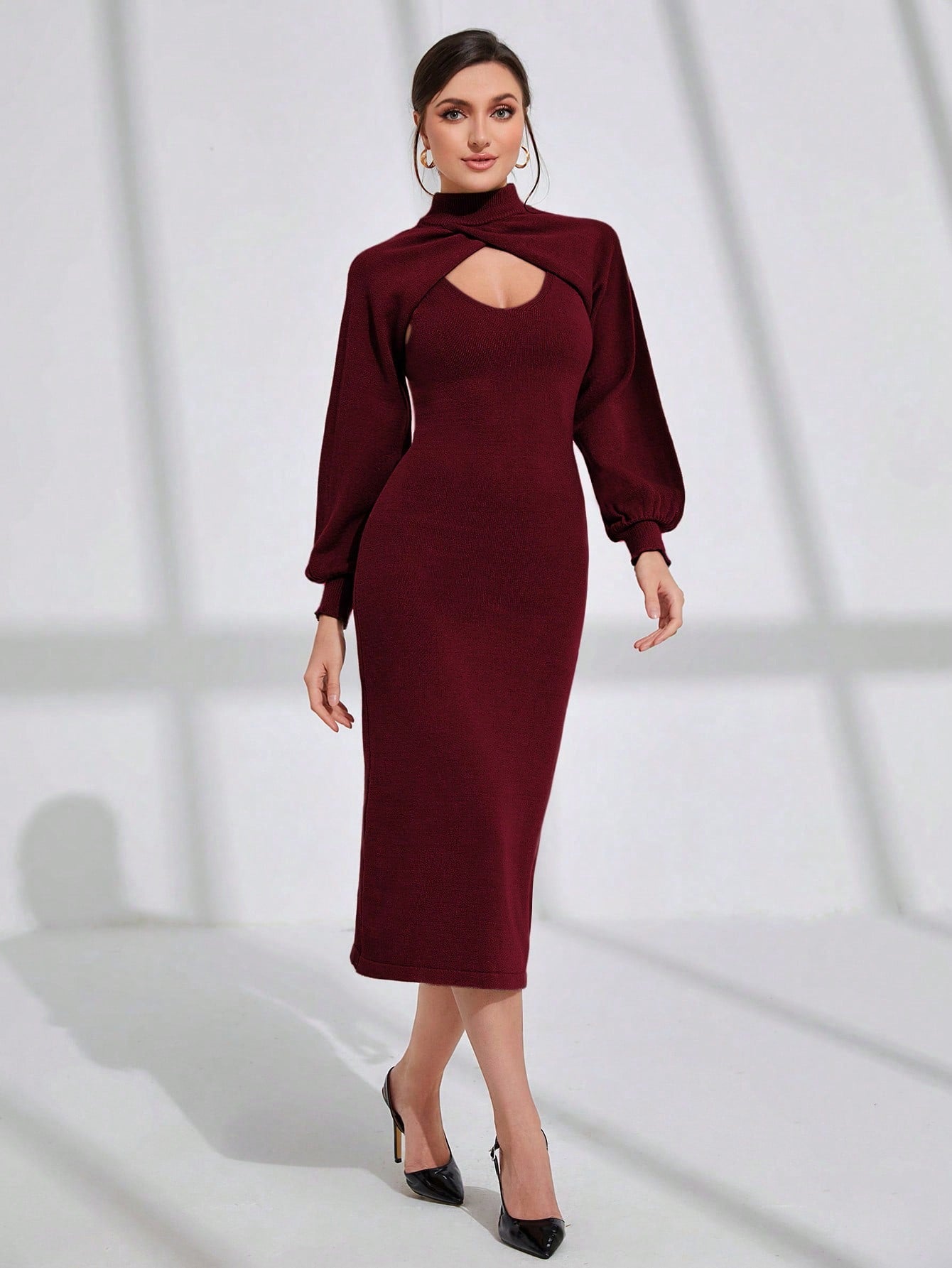 SHEIN Modely Mock Neck Super Crop Sweater & Sweater Dress | Dress
