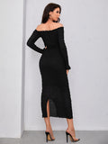  | SHEIN Modely Off Shoulder Frill Trim Split Back Glitter Bodycon Dress | Dress | Shein | OneHub