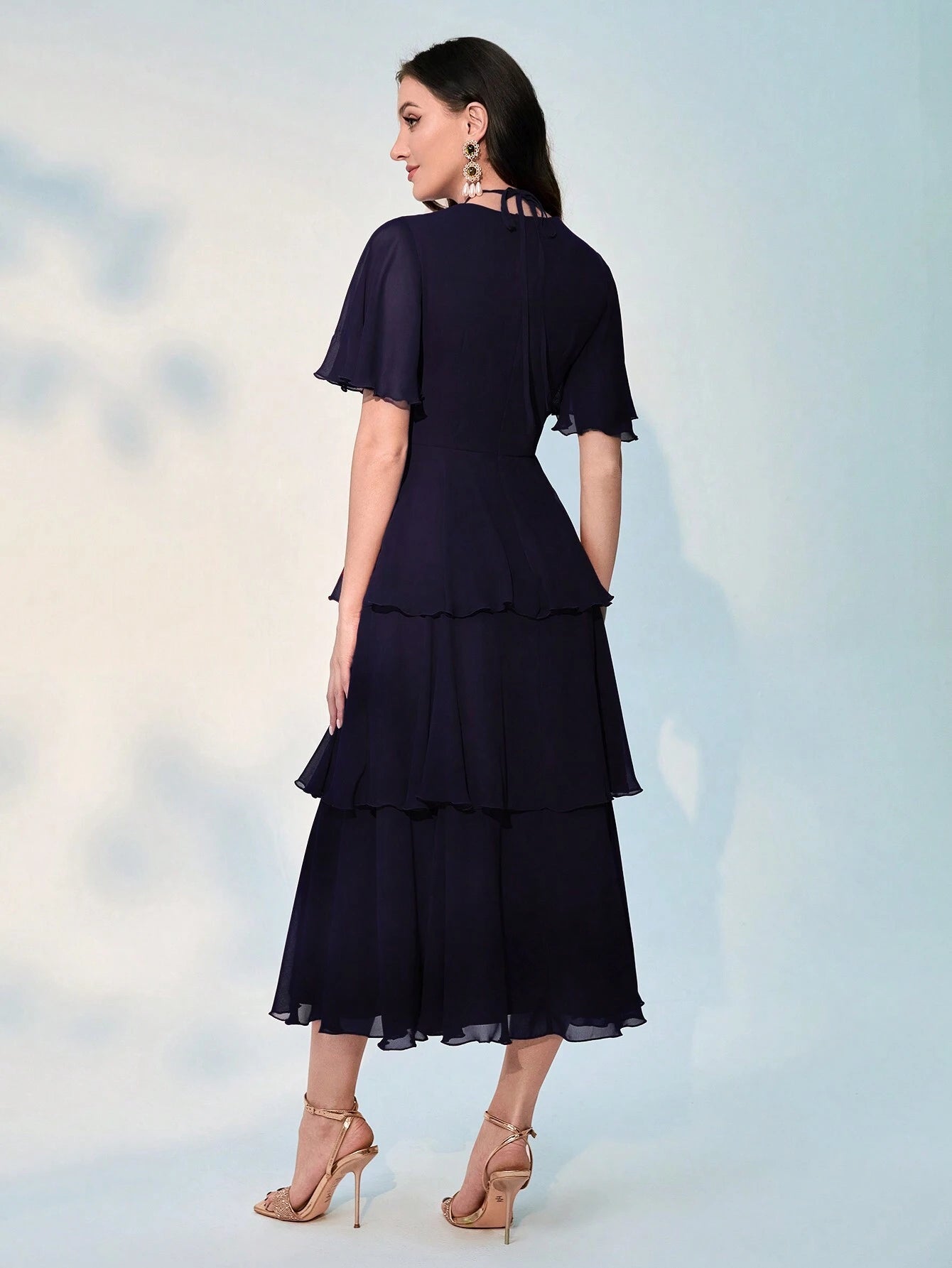  | SHEIN Modely Patchwork Mesh Detailing Waist Cinched Multi-Tiered Hem Dress | Dress | Shein | OneHub