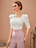  | SHEIN Modely Puff Sleeve Square Neck Tee | Top | Shein | OneHub