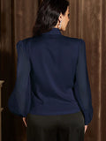  | SHEIN Modely Solid Color Lantern Sleeve V-neck Long-sleeved Shirt | Blouse | Shein | OneHub