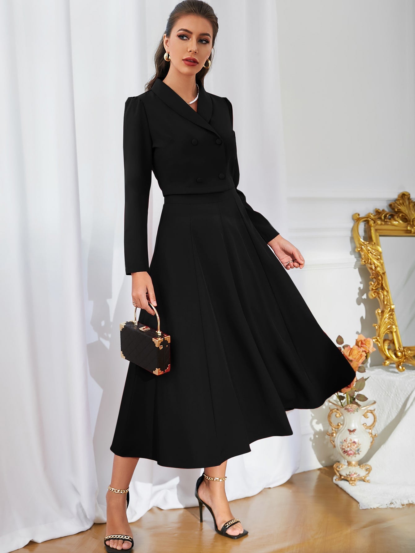  | SHEIN Modely Solid Double Breasted Shawl Collar Blazer & Skirt | Top and Pant Set | Shein | OneHub