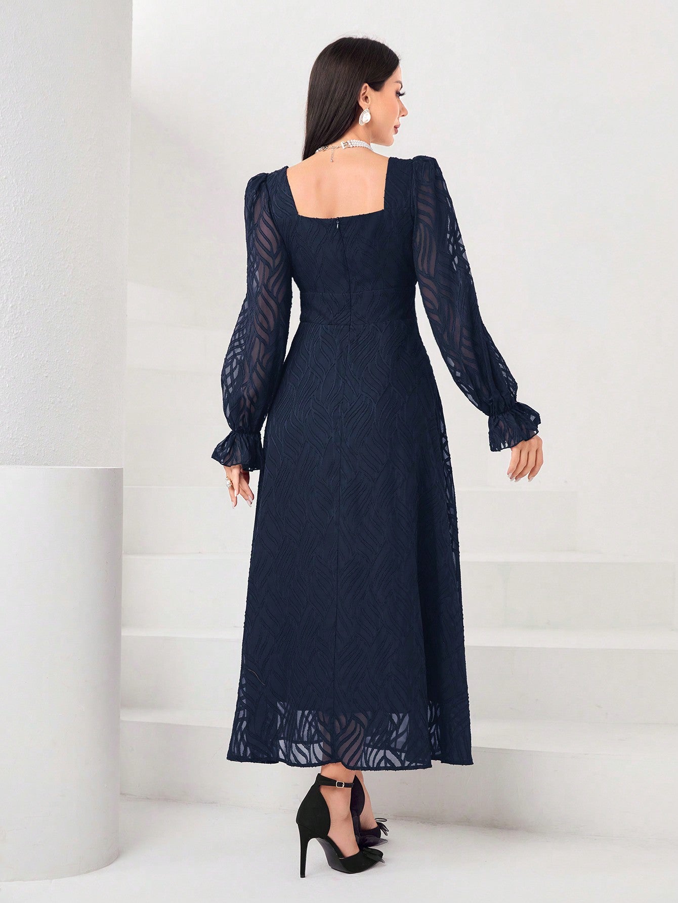  | SHEIN Modely Square Neck Flounce Sleeve A-line Dress | Dress | Shein | OneHub