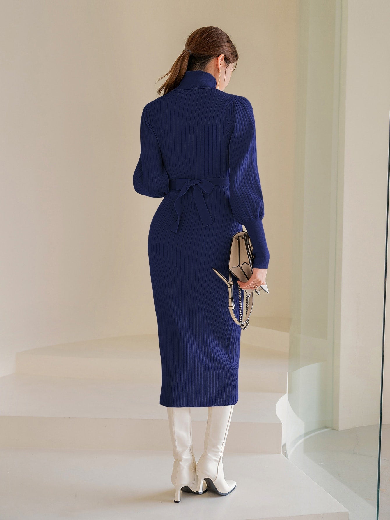  | SHEIN Modely Turtle Neck Gigot Sleeve Belted Sweater Dress | Dress | Shein | OneHub