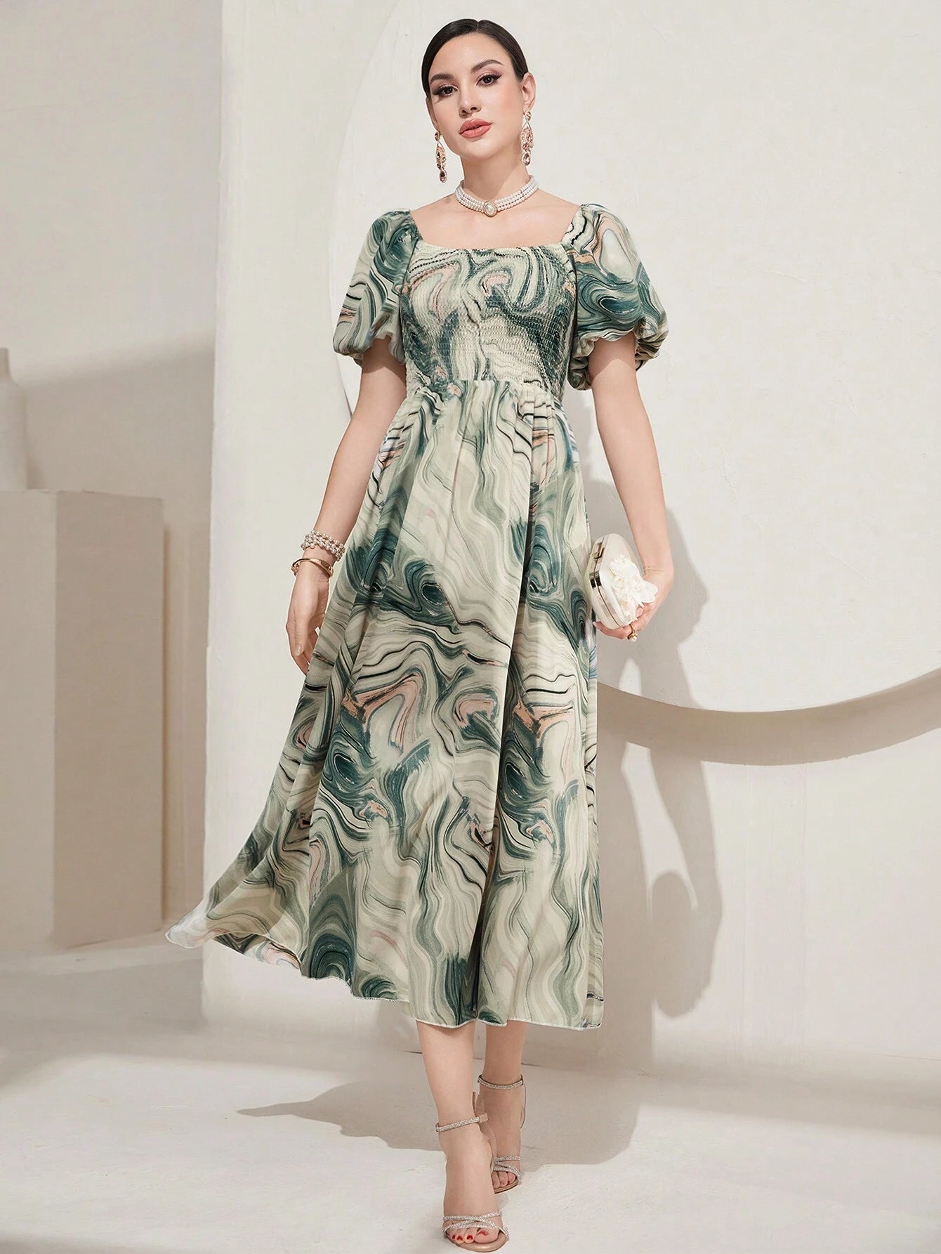  | SHEIN Modely Women'S Square Neck Puff Short Sleeve Dress | Dress | Shein | OneHub