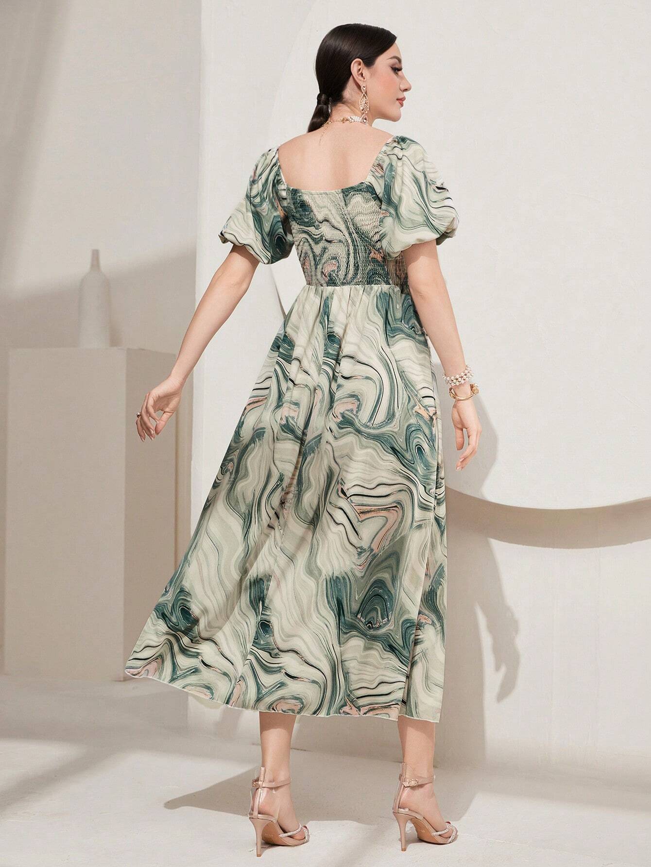  | SHEIN Modely Women'S Square Neck Puff Short Sleeve Dress | Dress | Shein | OneHub