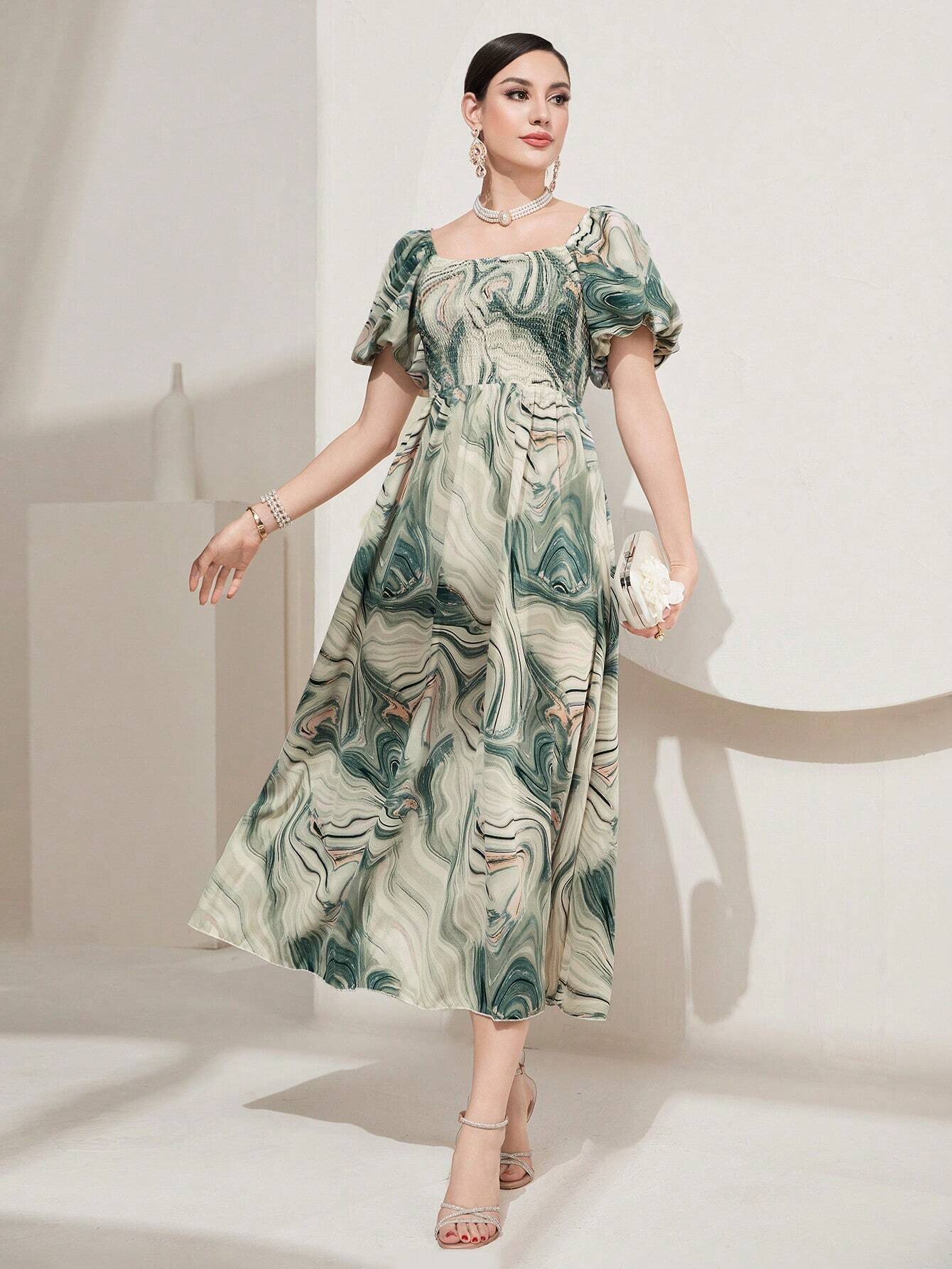  | SHEIN Modely Women'S Square Neck Puff Short Sleeve Dress | Dress | Shein | OneHub