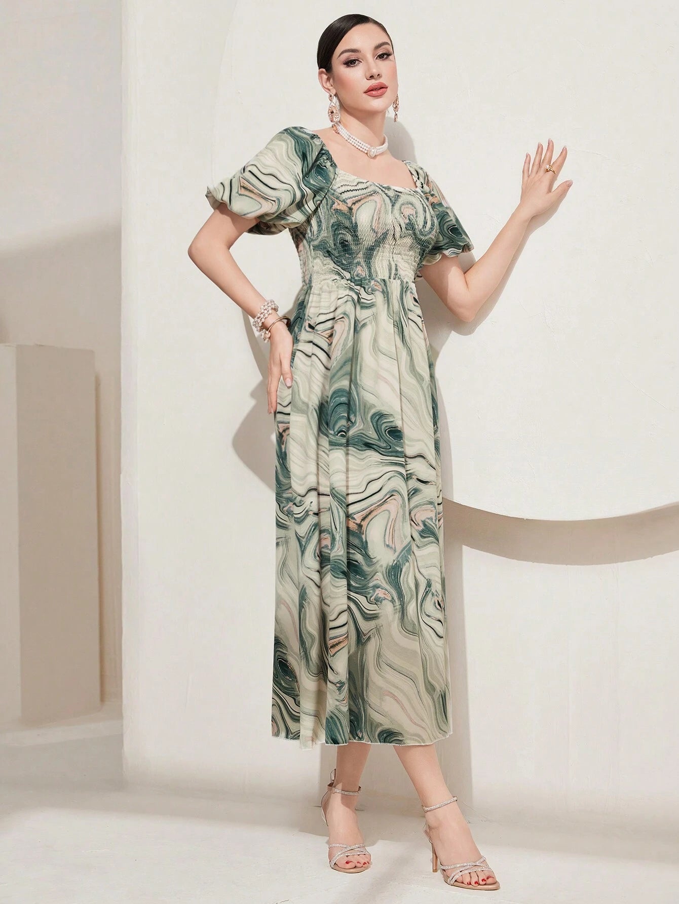  | SHEIN Modely Women'S Square Neck Puff Short Sleeve Dress | Dress | Shein | OneHub