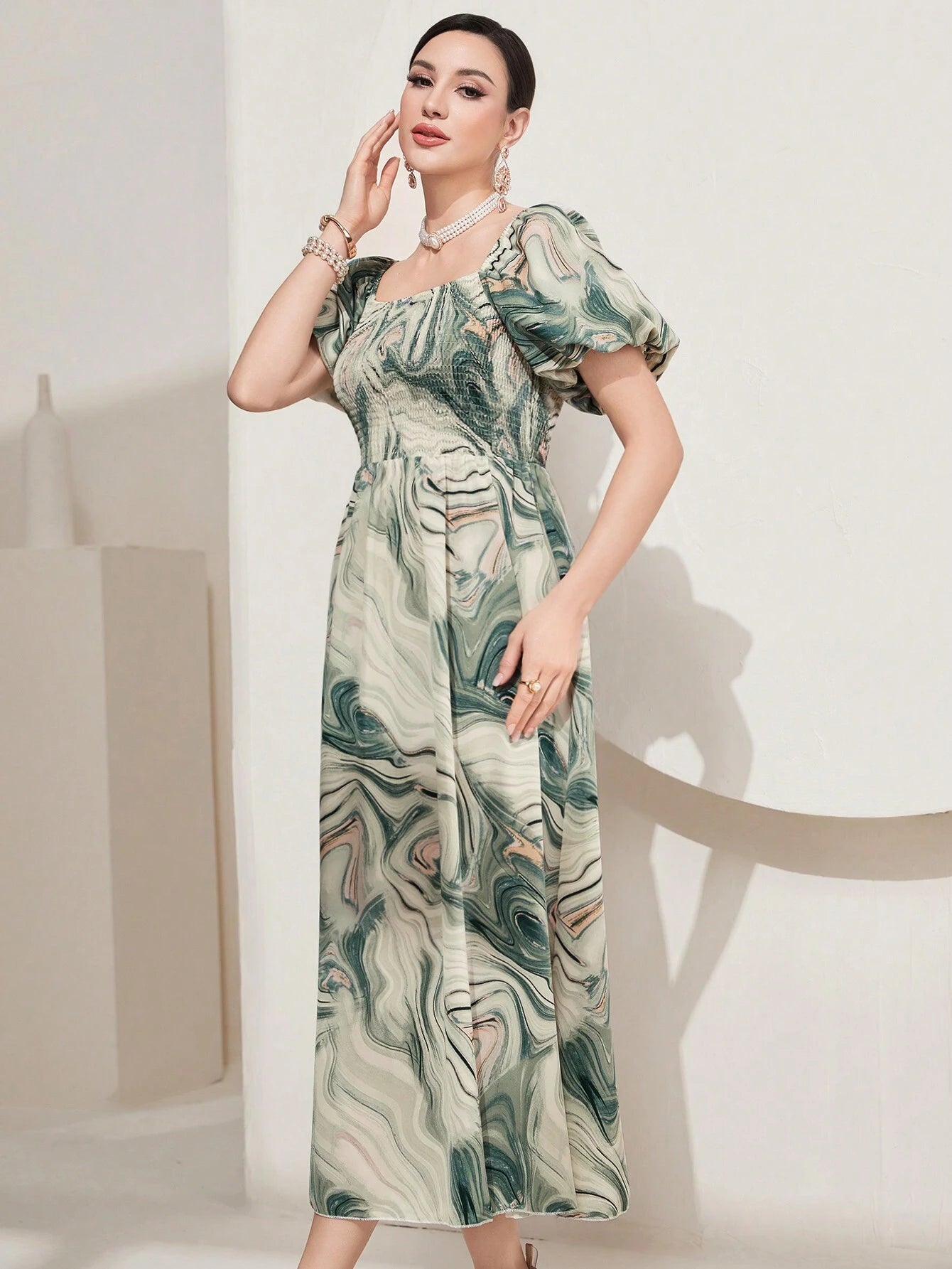  | SHEIN Modely Women'S Square Neck Puff Short Sleeve Dress | Dress | Shein | OneHub