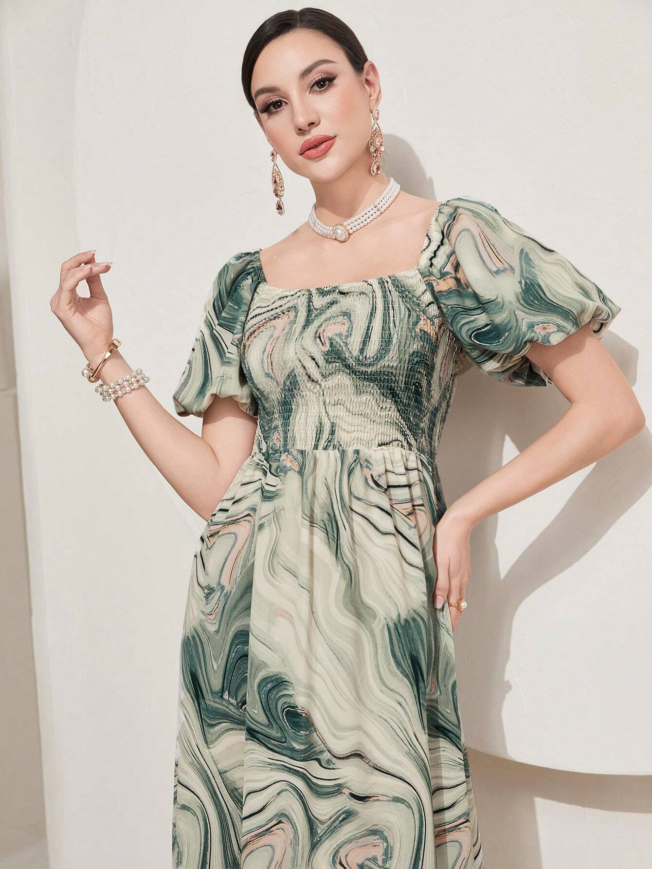  | SHEIN Modely Women'S Square Neck Puff Short Sleeve Dress | Dress | Shein | OneHub