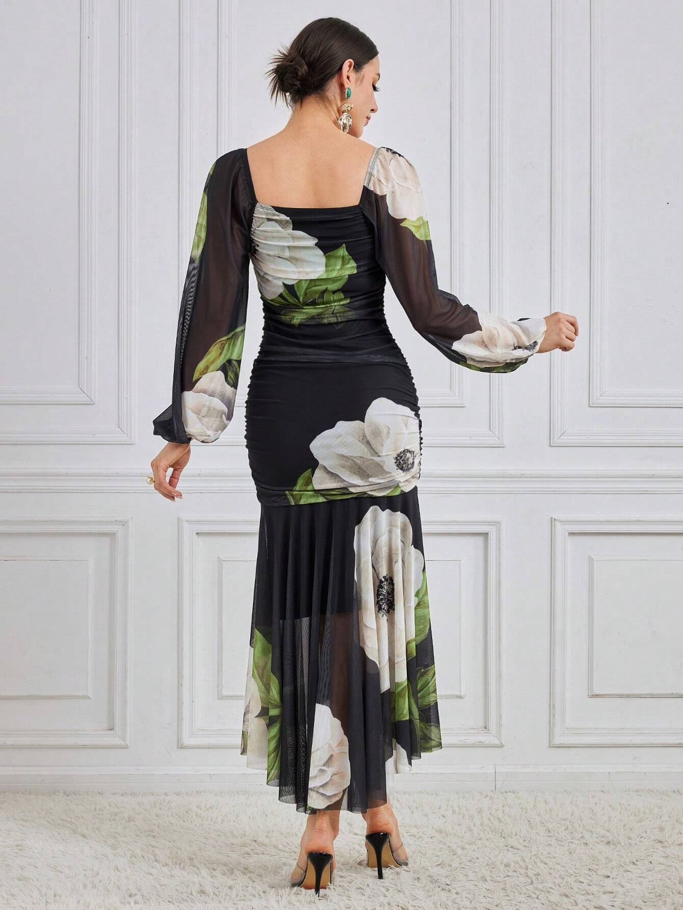  | SHEIN Modely Women'S Square Neckline Flower Printed Dress | Dress | Shein | OneHub