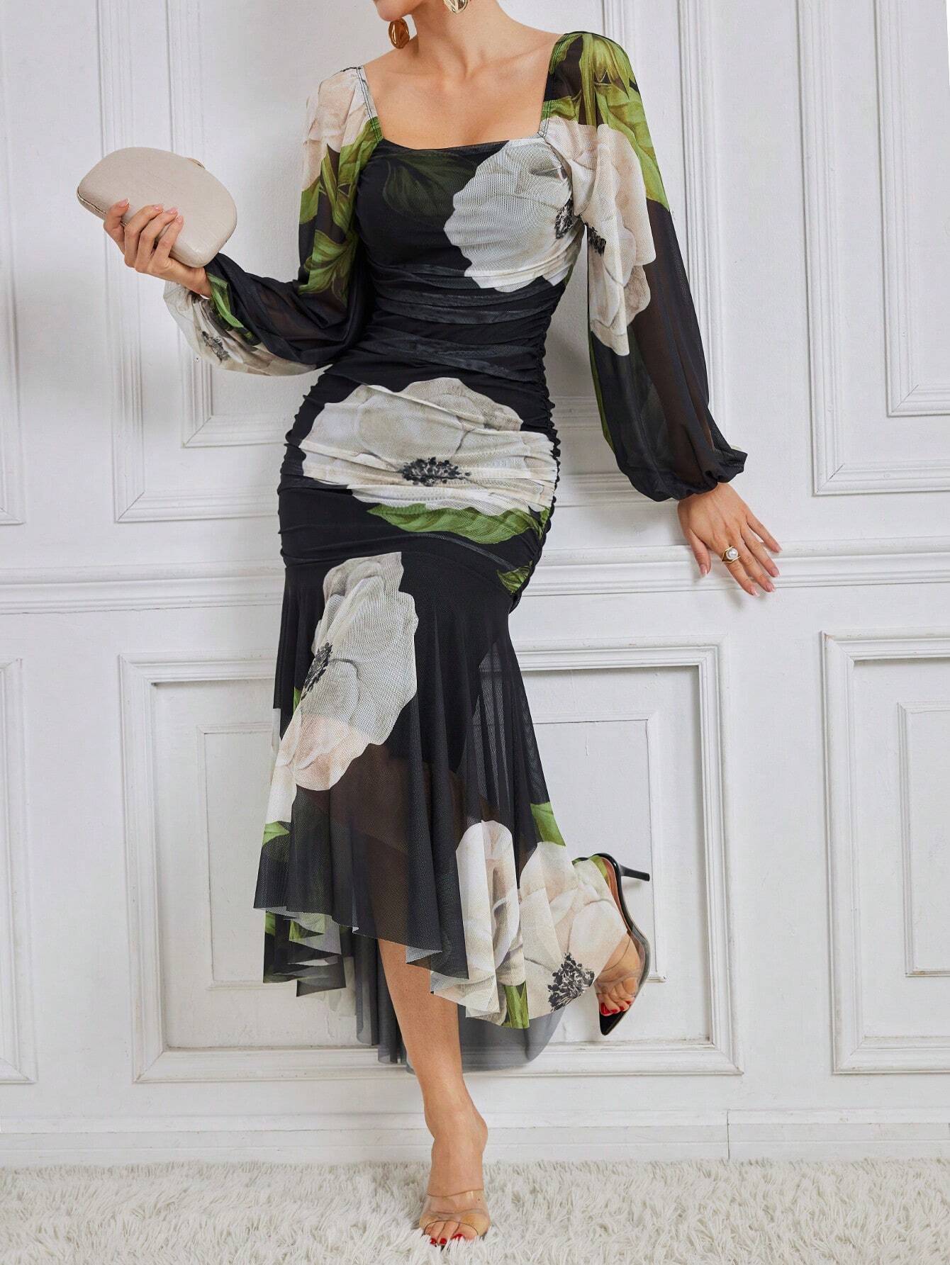  | SHEIN Modely Women'S Square Neckline Flower Printed Dress | Dress | Shein | OneHub