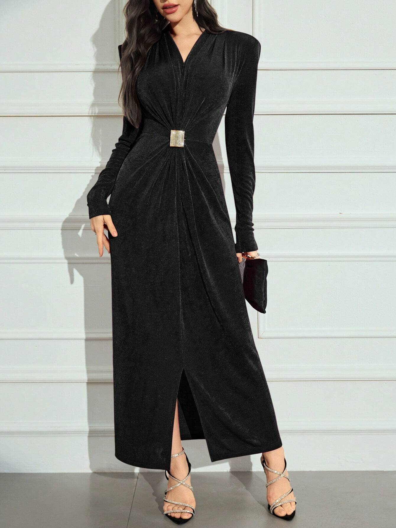  | SHEIN Modely Women Elegant Metal Accent Waist Fitted Long Sleeve Dress | Dress | Shein | OneHub