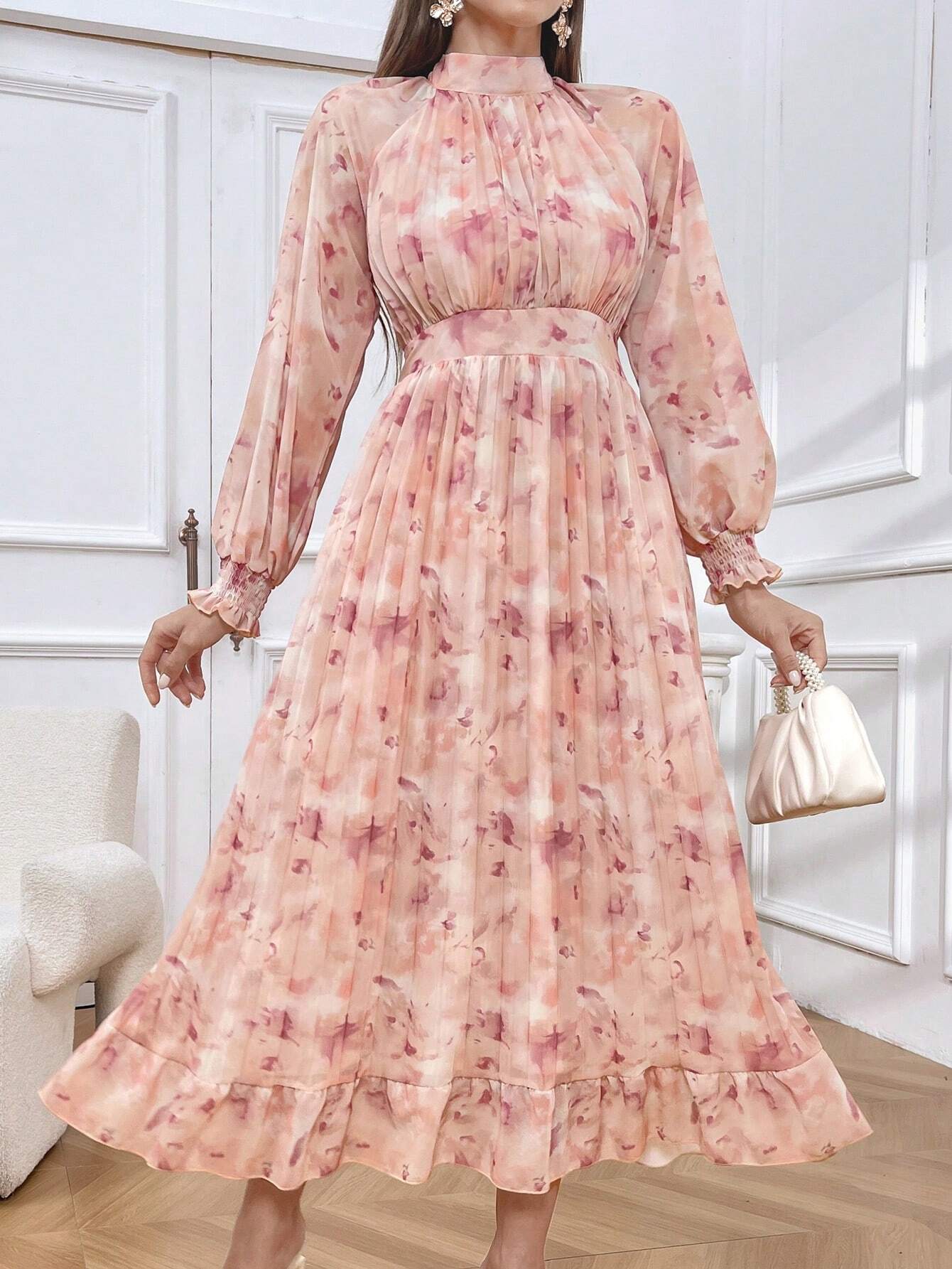 pink floral dress shein shein spring dresses SHEIN Enchnt Spring/Summer Romantic Romantic Floral Print Tie Backless