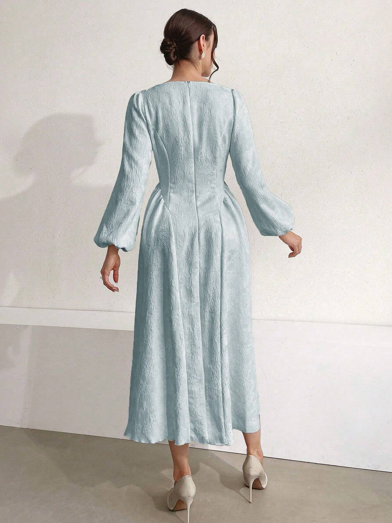  | SHEIN Modely Women Solid Color V-Neck Lantern Sleeve Jacquard Dress | Dress | Shein | OneHub