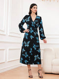  | SHEIN Modely Women's Butterfly Print Lantern Sleeve Wrap Tie Dress | Dress | Shein | OneHub