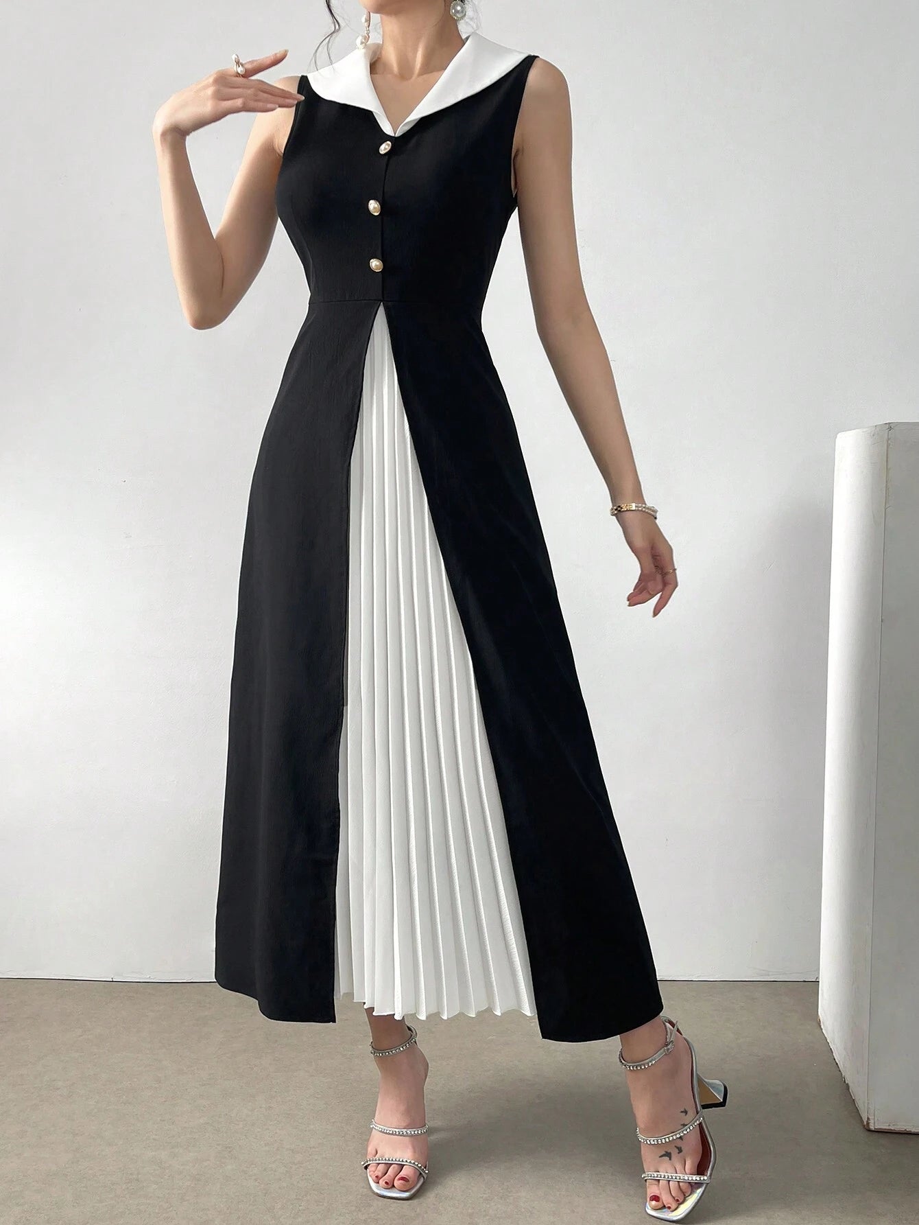  | SHEIN Modely Women's Elegant Contrast Color Pleated Sleeveless Dress For Summer | Dress | Shein | OneHub