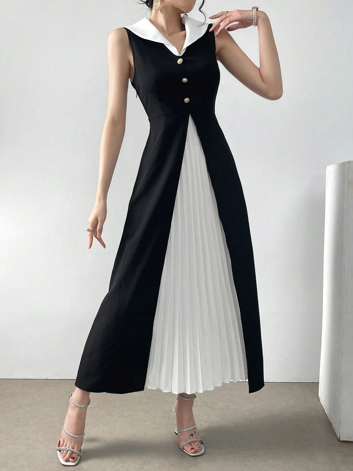  | SHEIN Modely Women's Elegant Contrast Color Pleated Sleeveless Dress For Summer | Dress | Shein | OneHub