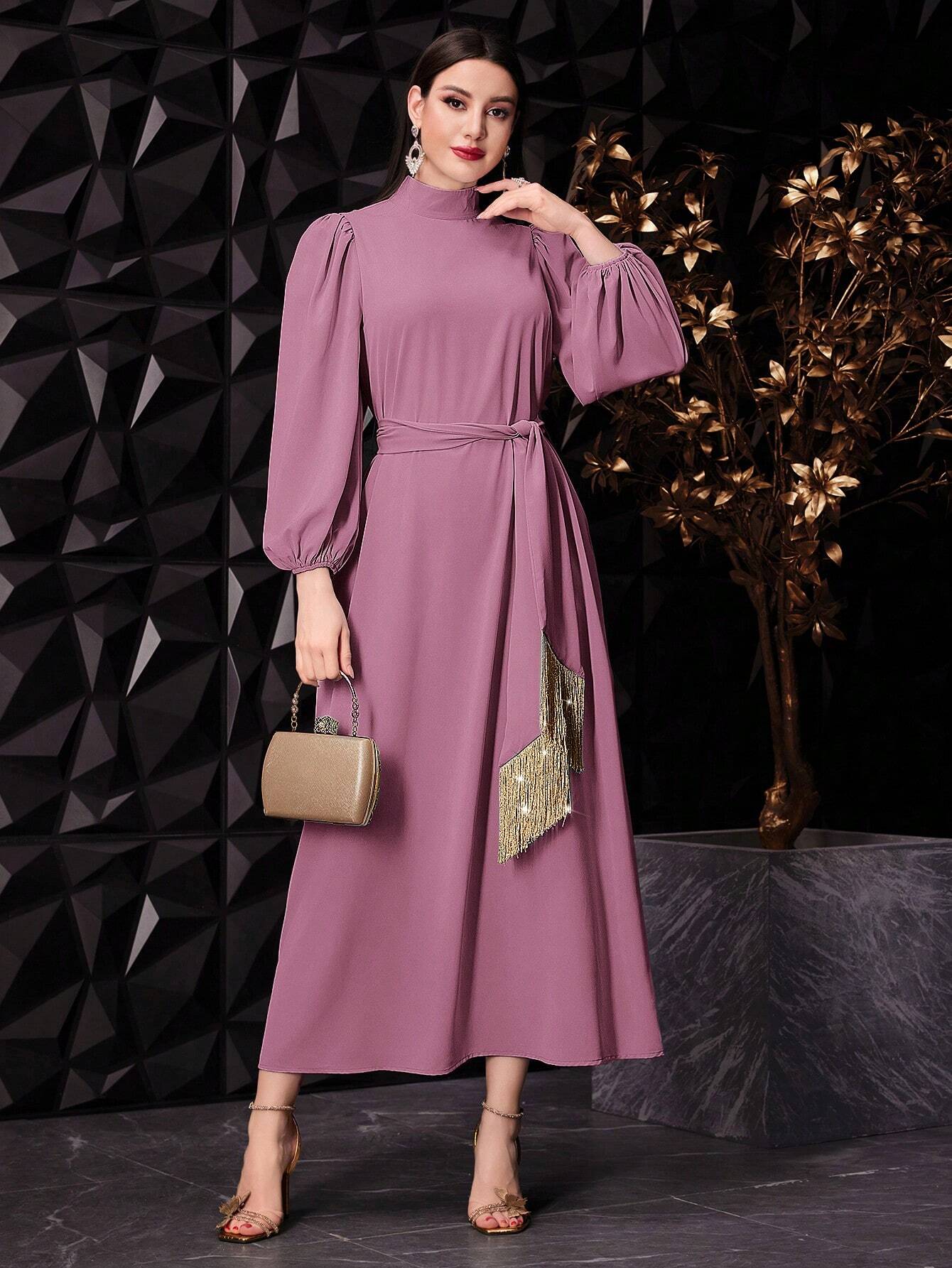 pink long sleeve dress shein Casual Soft Pink Long Dress SHEIN EZwear Women's Casual Light Pink Pleated Elegant Strapless