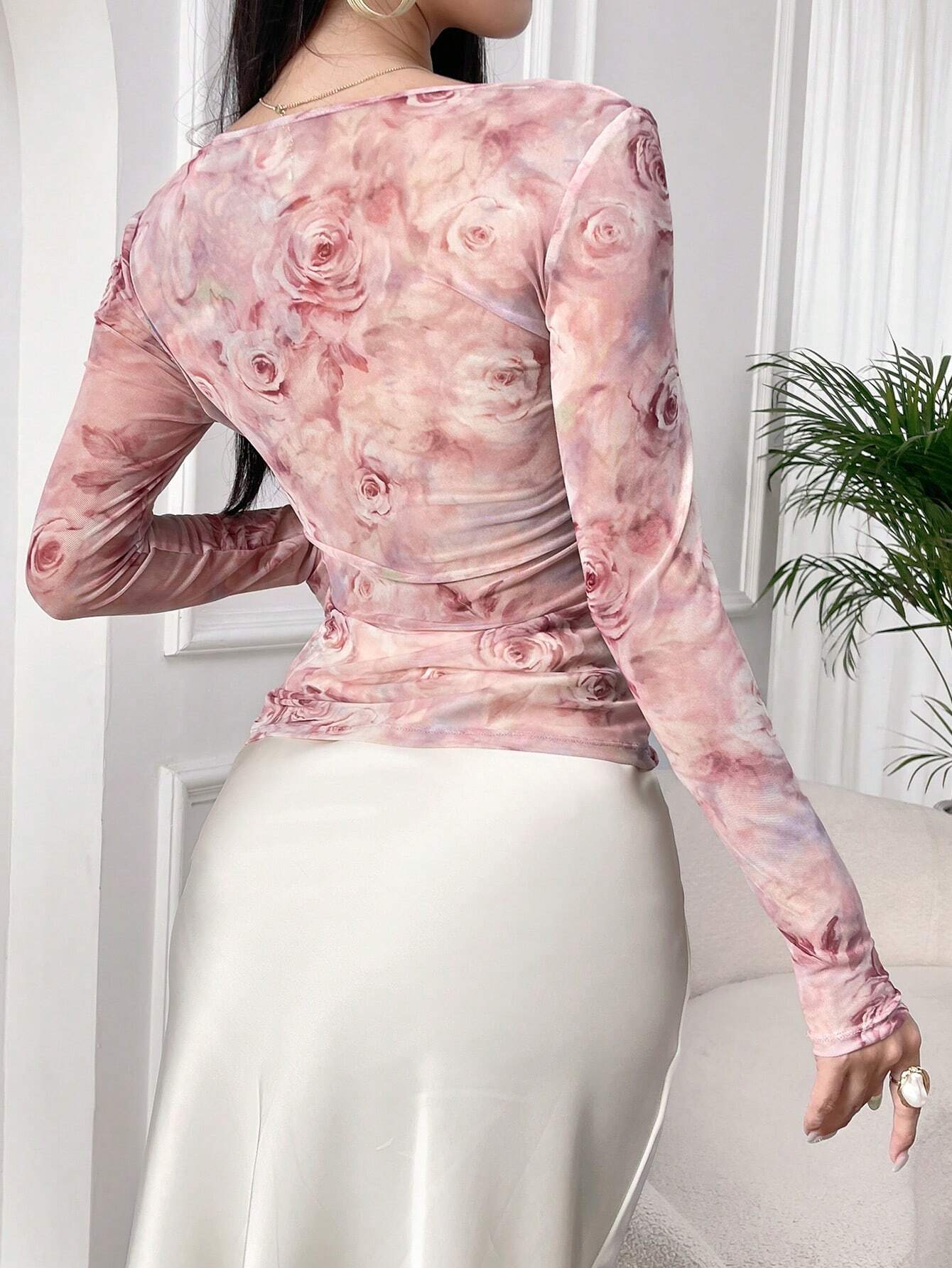  | SHEIN Modely Women's Fashion Asymmetrical Collar Printed Long Sleeve Top | Dress | Shein | OneHub