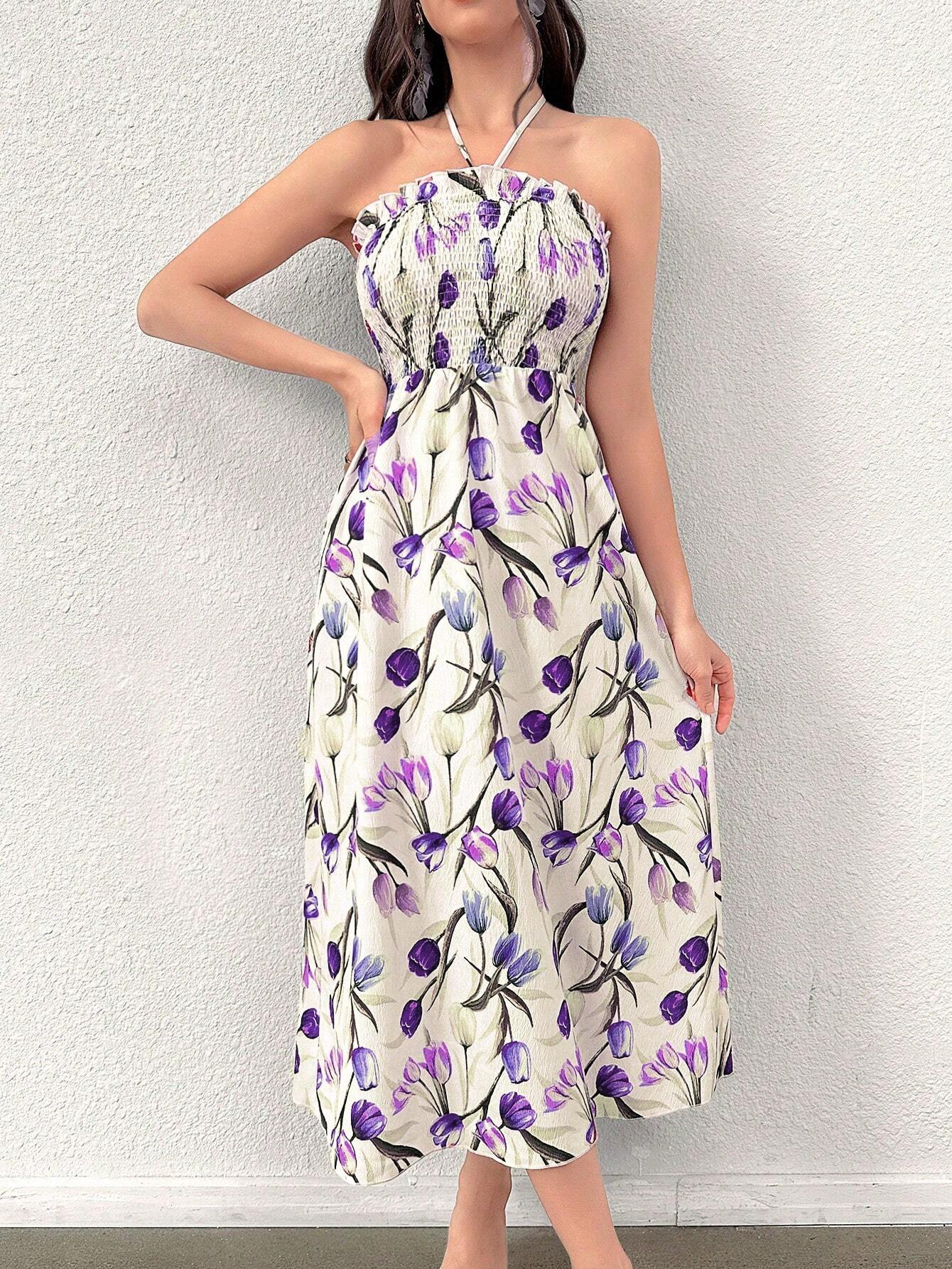  | SHEIN Modely Women's Printed Mesh Shawl Jacket And Neck-Hanging Dress Two-Piece Set | Dress | Shein | OneHub