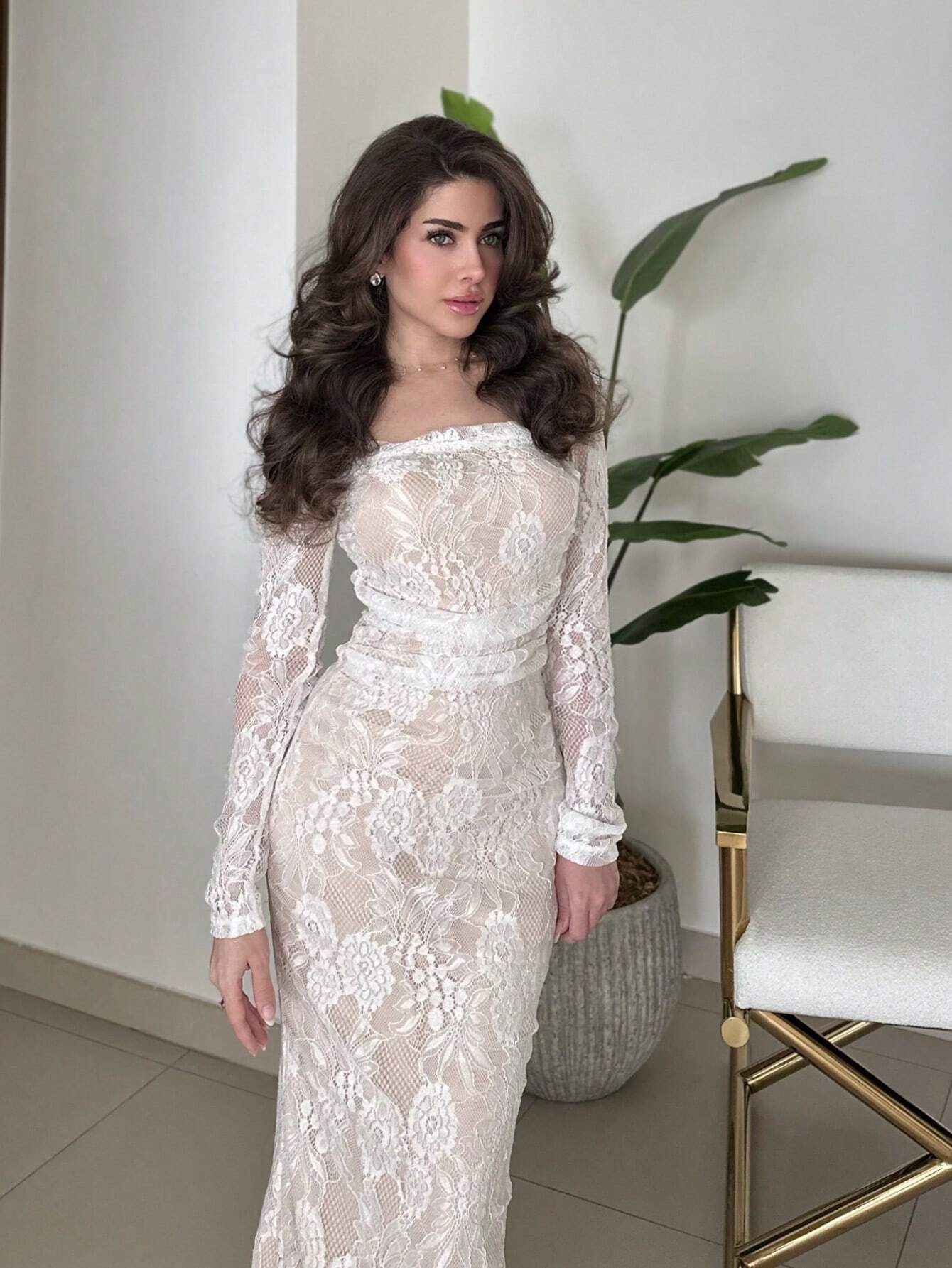 shein lace dress long sleeve SHEIN LUNE Women's Lace Long Sleeve Dress