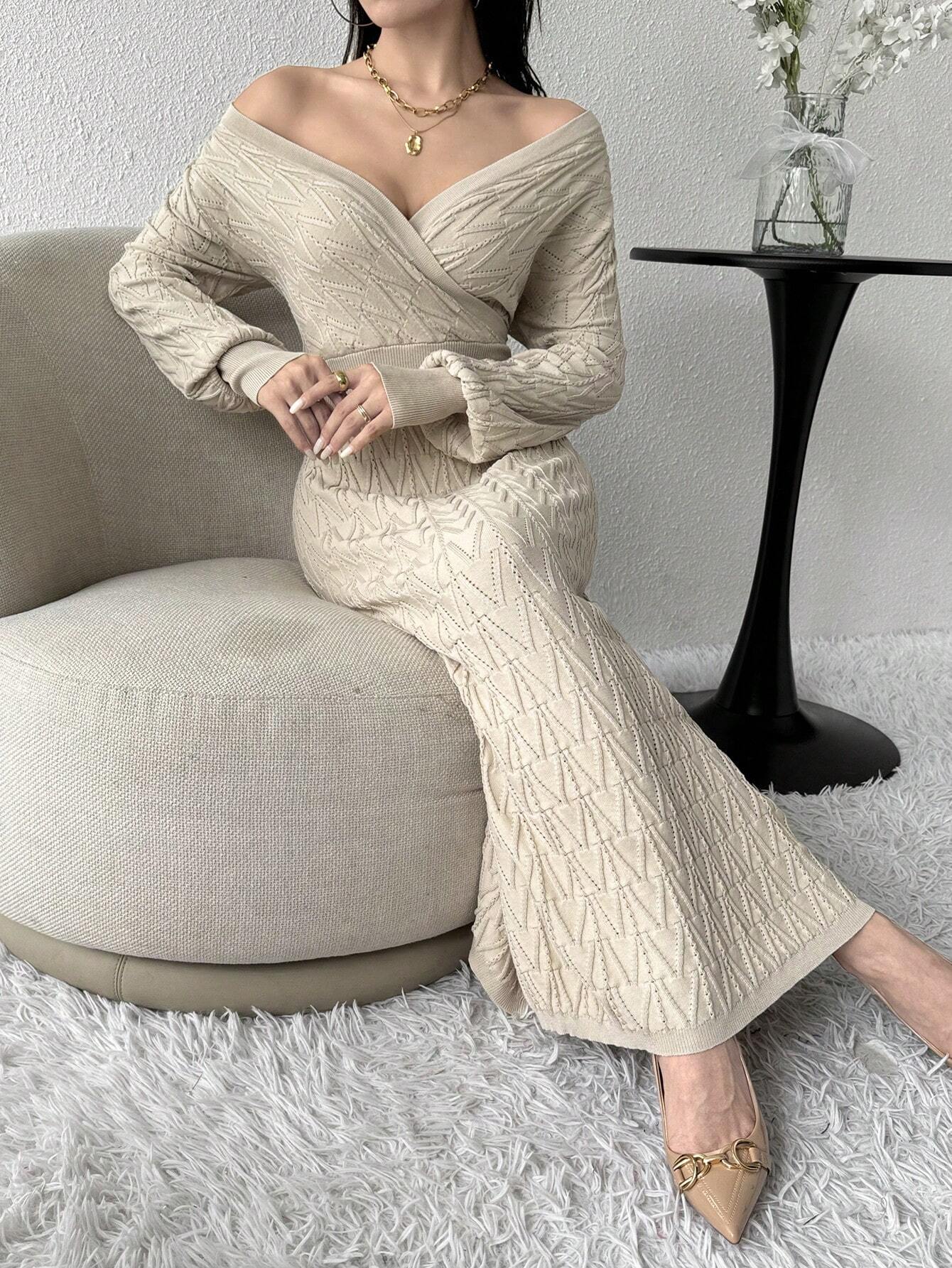 SHEIN Modely Women's Solid Color V-Neck Wrap Around Long Sleeve Sweate | Dress | OneHub SHEIN Modely Women's Solid Color V-Neck Wrap Around Long Sleeve Sweate | Dress | OneHub