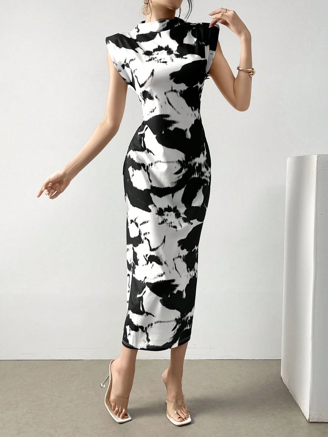  | SHEIN Modely Women's Tie-Dye Stand Collar Short Sleeve Dress With Pleats, Slim Fit And Elegant For Summer | Dress | Shein | OneHub