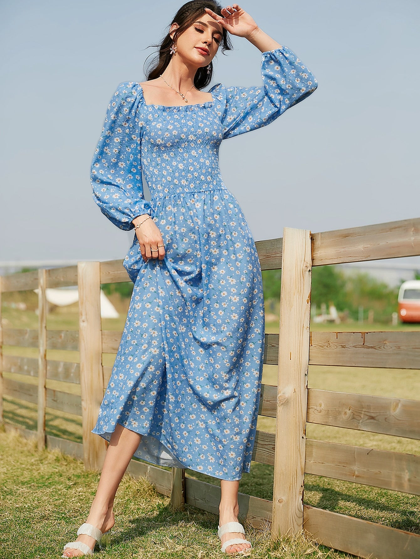  | SHEIN Mulvari Ditsy Floral Print Shirred Dress | Dress | Shein | OneHub