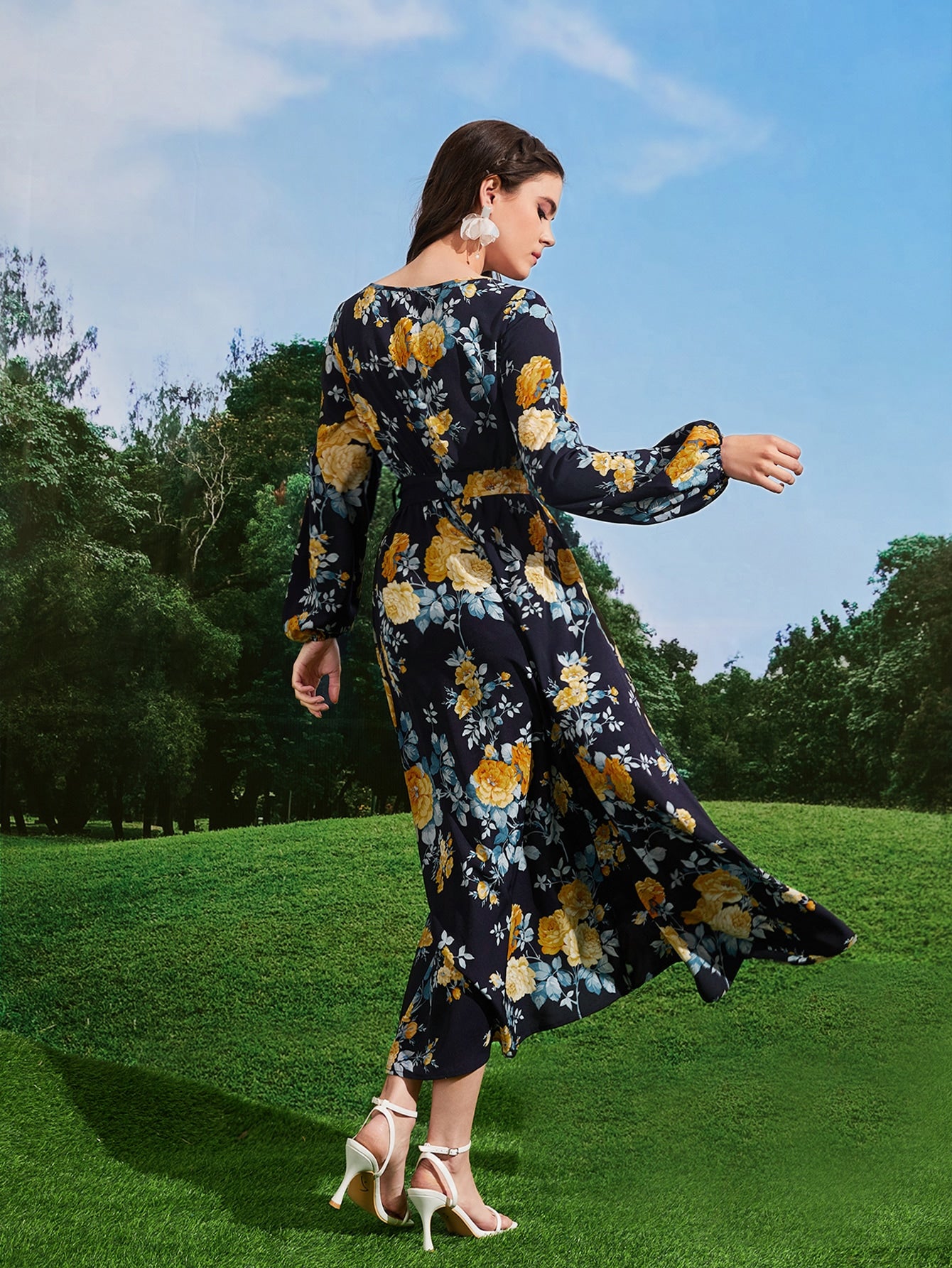  | SHEIN Mulvari Floral Print Lantern Sleeve Belted Dress | Dress | Shein | OneHub