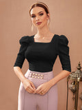  | SHEIN Mulvari Puff Sleeve Square Neck Tee | Top | Shein | OneHub