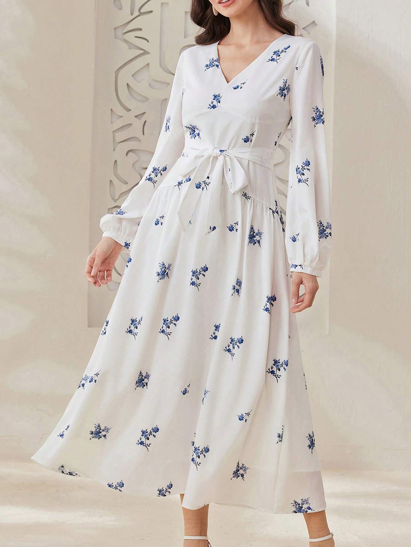  | SHEIN Mulvari Women'S V-Neck Floral Print Long Sleeve Dress | Dress | Shein | OneHub