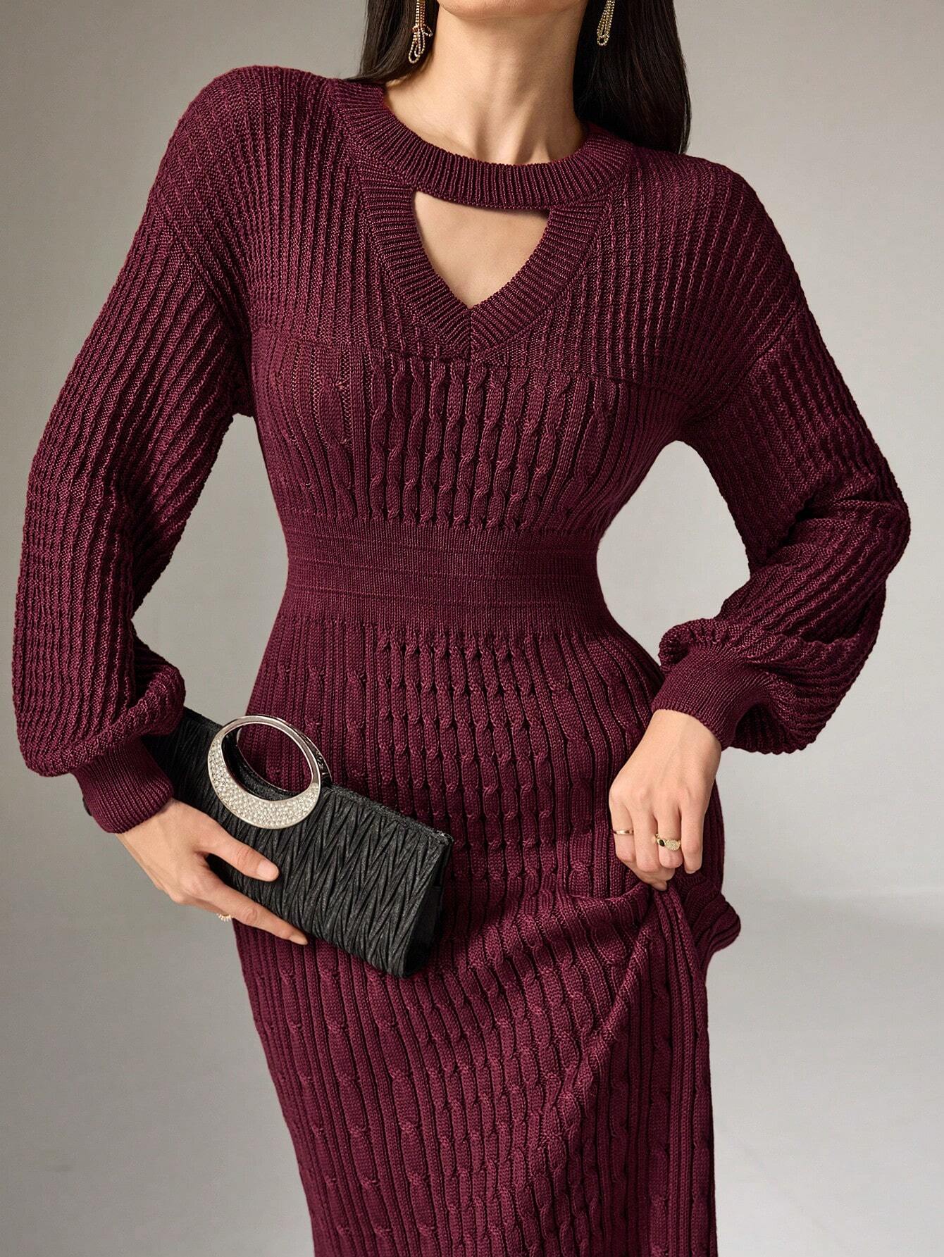  | SHEIN Mulvari Women Casual Solid Color Hollow Out Lantern Sleeve Slim Fit Maxi Sweater Dress | Dress | Shein | OneHub